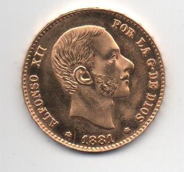 ESPAÑA ALFONSO XII DEL AÑO 1881*81 DE 25 PESETAS